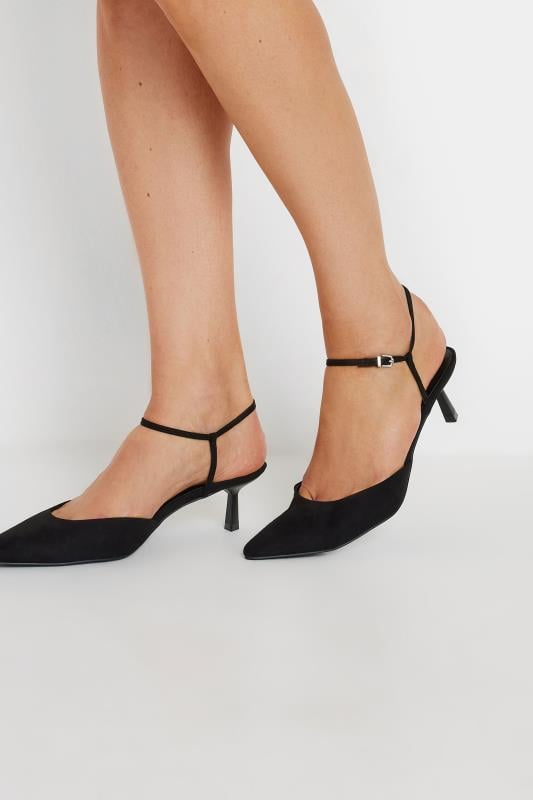 LTS Black Point Ankle Strap Kitten Heels In Standard Fit Long Tall Sally