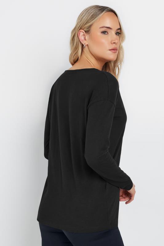 LTS Tall Women's Black V-Neck Long Sleeve Cotton T-Shirt | Long Tall Sally 3