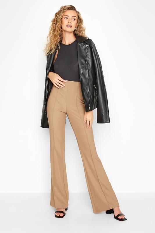 LTS Tall Women's Camel Brown Ribbed Kick Flare Trousers | Long Tall Sally  2