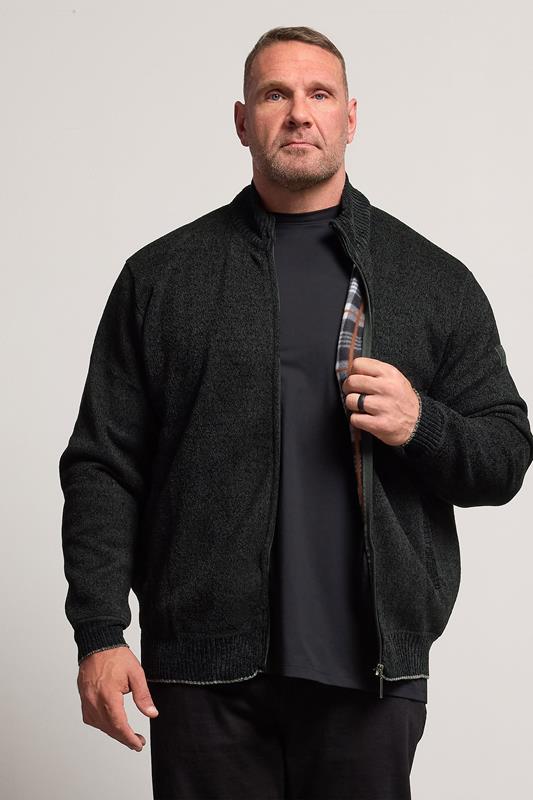 D555 Big & Tall Black Chenille Zip Through Knit Jumper