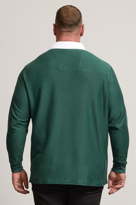 BadRhino Big & Tall Green Long Sleeve Embroidered Rugby Polo Shirt | BadRhino 3