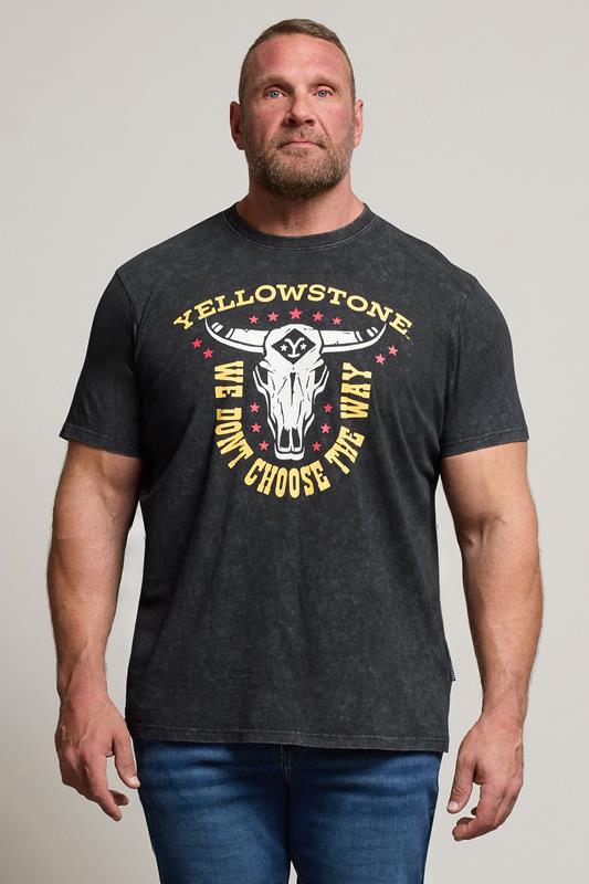 BadRhino Big & Tall Black Acid Wash Printed 'Yellowstone' T-Shirt