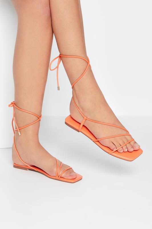 Tall  LTS Orange Strappy Flat Sandals In Standard Fit
