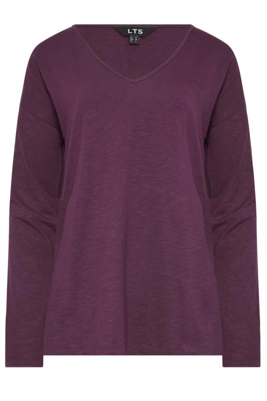 LTS Tall Purple V-Neck Long Sleeve Cotton T-Shirt | Long Tall Sally 5