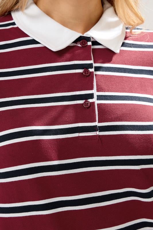 LTS Tall Red & Navy Blue Striped Jersey Polo Top | Long Tall Sally 4