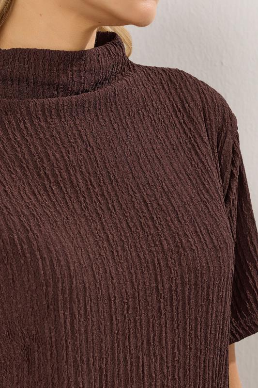 LTS Tall Chocolate Brown Textured Funnel Neck Top | Long Tall Sally 4