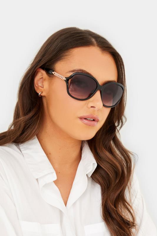 Black Oversized Chain Detail Sunglasses | Yours Clothing  1