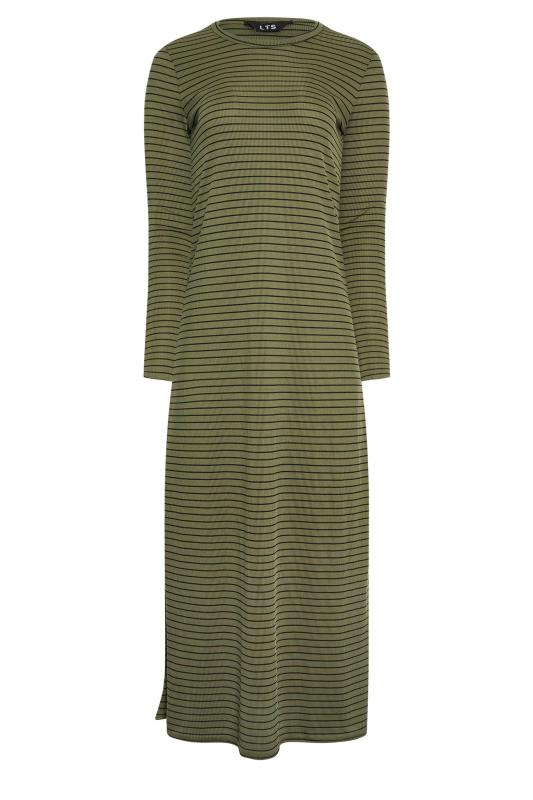 LTS Tall Womens Khaki Green & Black Stripe Ribbed Midi Dress | Long Tall Sally  5