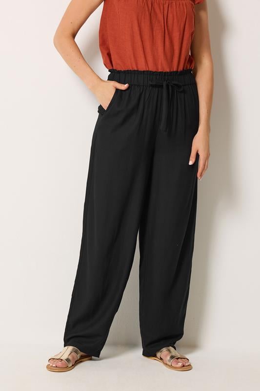 LTS Tall Women's Black Linen Barrel Leg Trousers | Long Tall Sally 1
