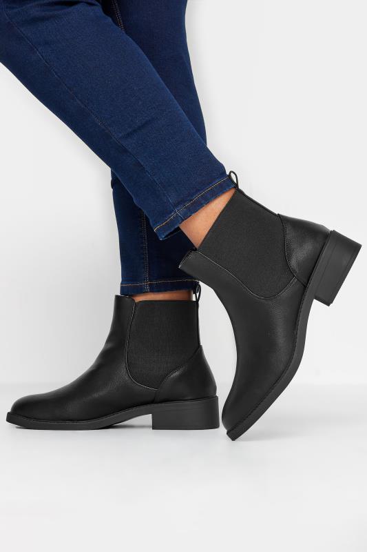 Black Faux Leather Elasticated Chelsea Boots In Wide E Fit & Extra Wide EEE Fit | Yours Clothing 1