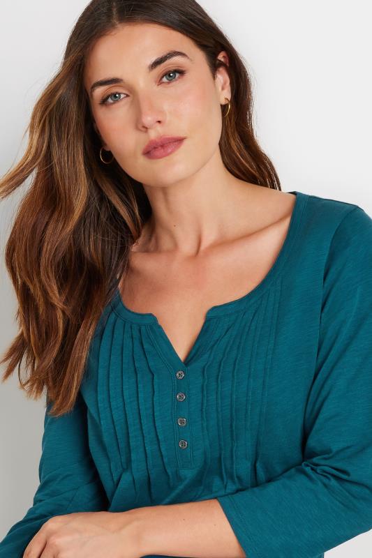 LTS Tall Teal Blue Cotton Henley Top | Long Tall Sally 4