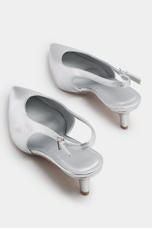 LTS Silver Pointed Slingback Kitten Heel | Long Tall Sally 4