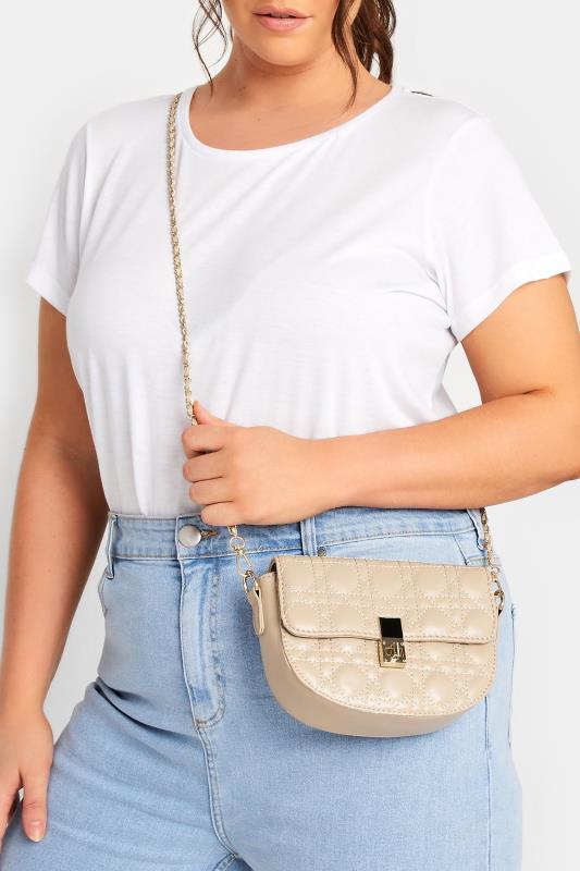 Nude Quilted Chain Shoulder Bag | Yours Clothing 1