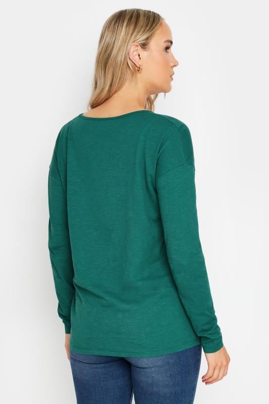 LTS Tall Dark Green V-Neck Long Sleeve Cotton T-Shirt | Long Tall Sally 3