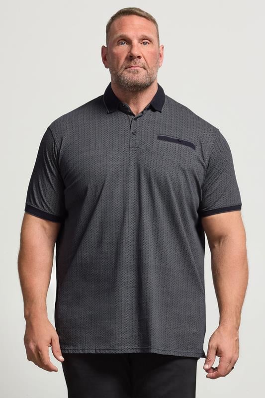 D555 Big & Tall Navy Blue Jacquard Polo Shirt