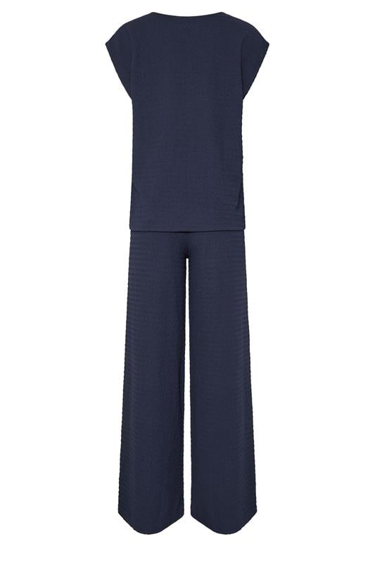 LTS Tall Women's Set Navy Blue Textured Top & Wide Leg Trousers | Long Tall Sally 6
