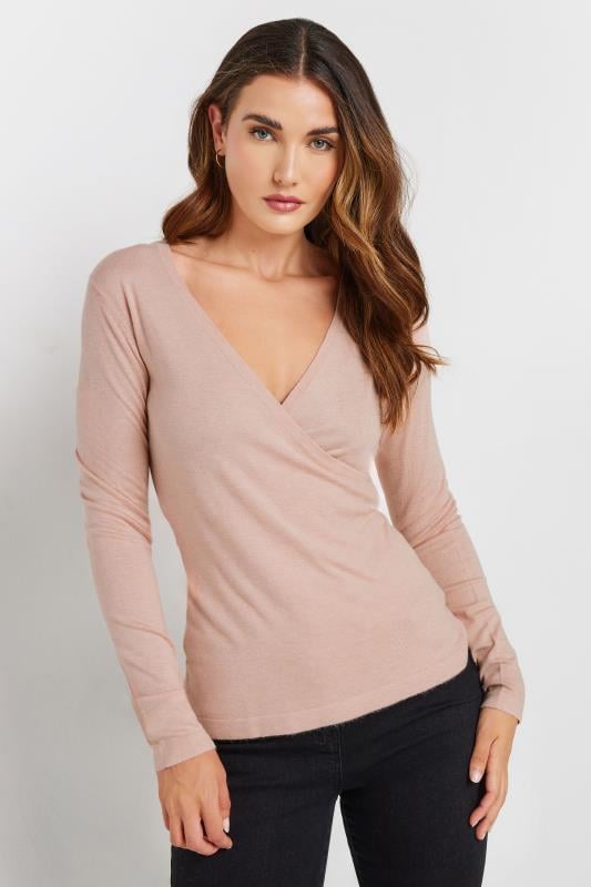 Tall  LTS Tall Light Pink Long Sleeve Wrap Top