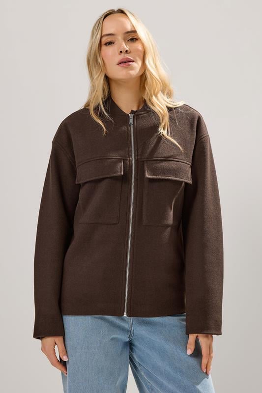 Tall  LTS Tall Chocolate Brown Brushed Pocket Bomber Jacket