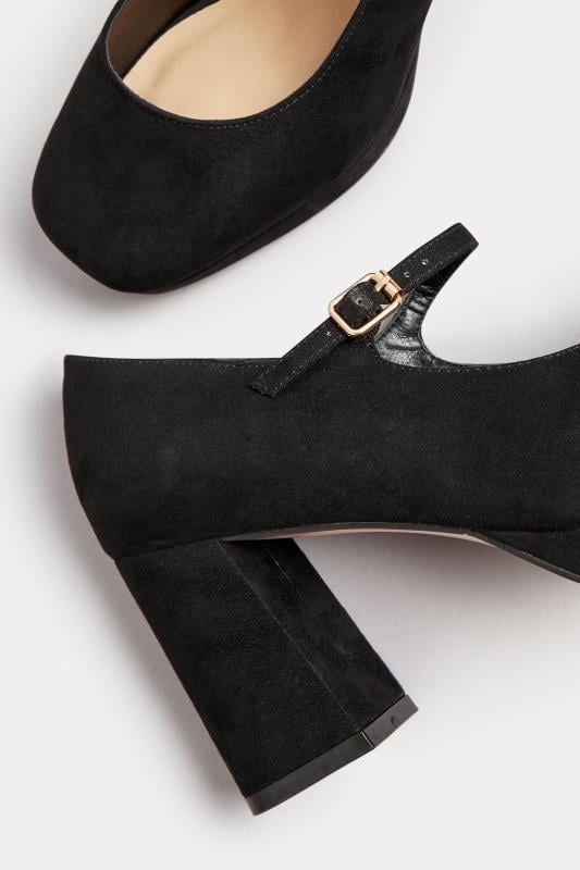 Black Faux Suede Platform Mary Jane Heel In Extra Wide EEE Fit | Yours Clothing 5