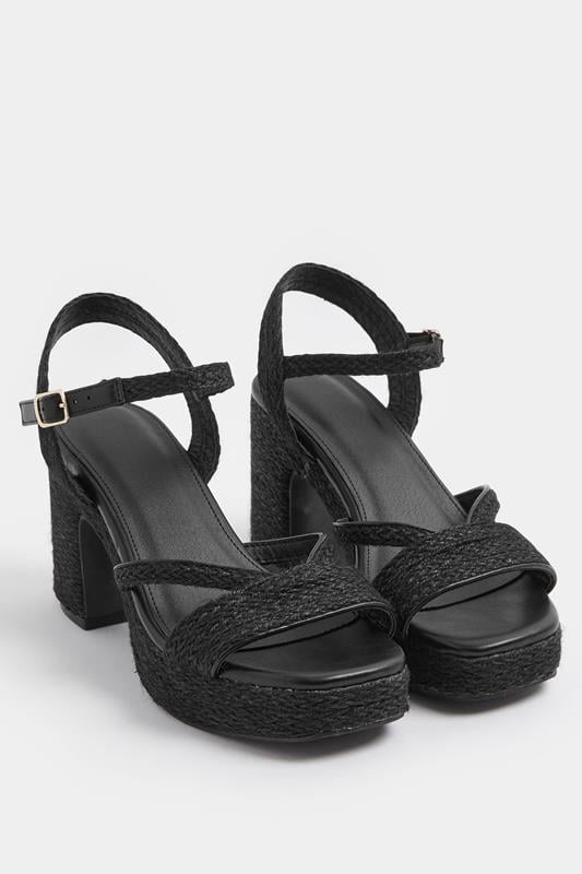 Black Rope Heel Sandals In Wide E Fit