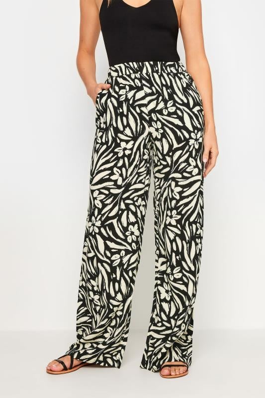 LTS Tall Women's Black Abstract Floral Print Wide Leg Trousers | Long Tall Sally 4