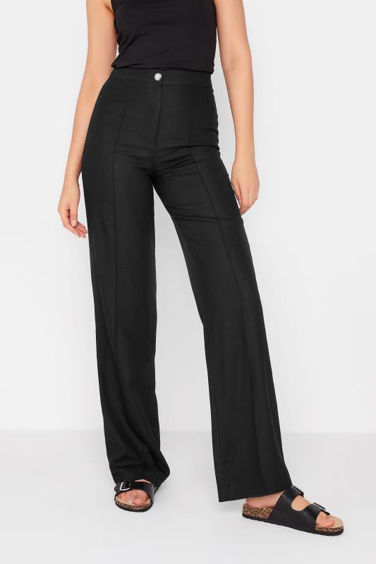 LTS Tall Black Linen Look Trousers | Long Tall Sally  1
