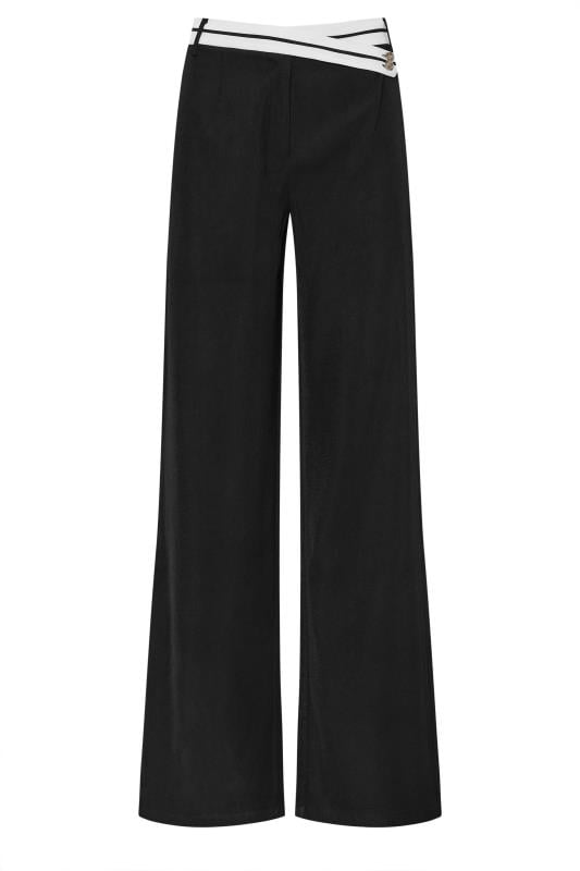 LTS Tall Black Cross Over Contrast Waistband Trousers | Long Tall Sally 8