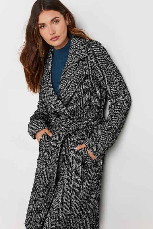 LTS Tall Grey Woven Herringbone Wrap Midi Coat | Long Tall Sally 5