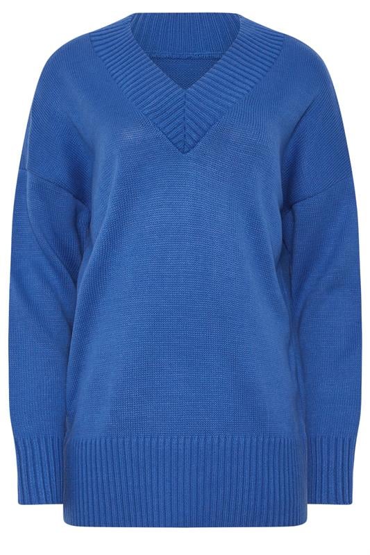 LTS Tall Cobalt Blue Knitted V-Neck Jumper | Long Tall Sally 1