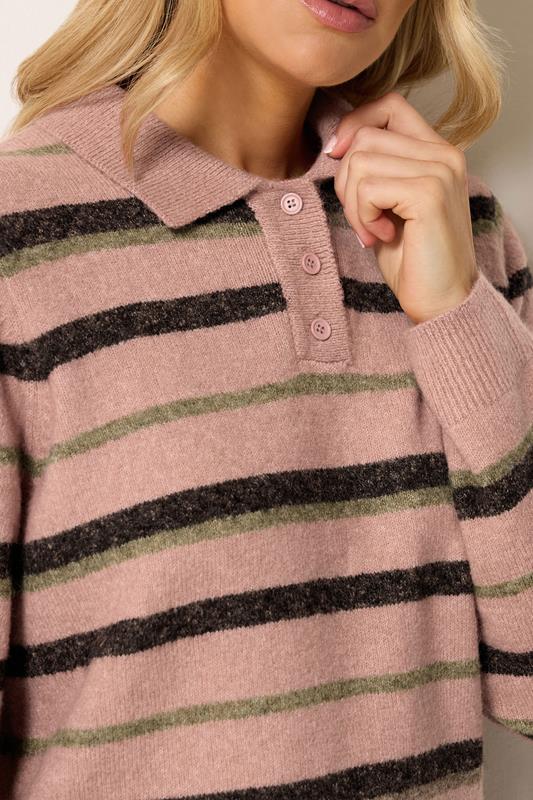 LTS Tall Women's Pink Stripe Knitted Polo Jumper | Long Tall Sally 4