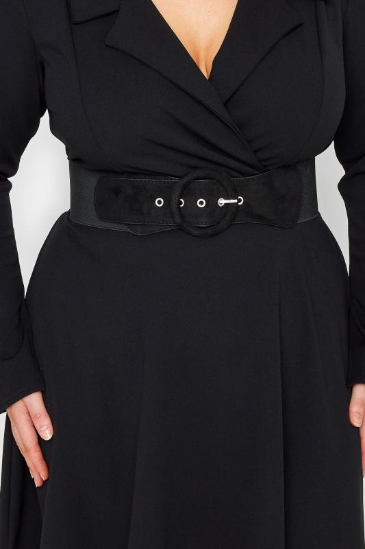 Plus Size  Yours Black Faux Suede Buckle Wide Stretch Belt