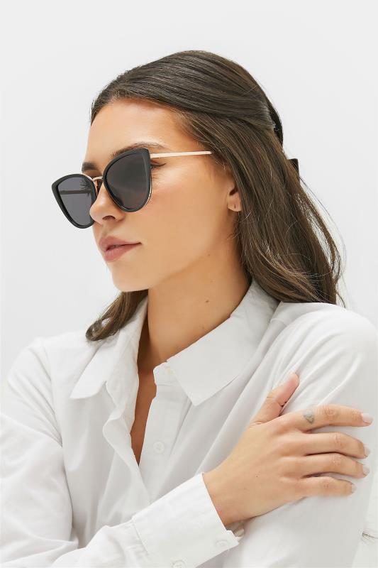 Plus Size Black & Gold Oversized Cat Eye Sunglasses | Yours Clothing 1