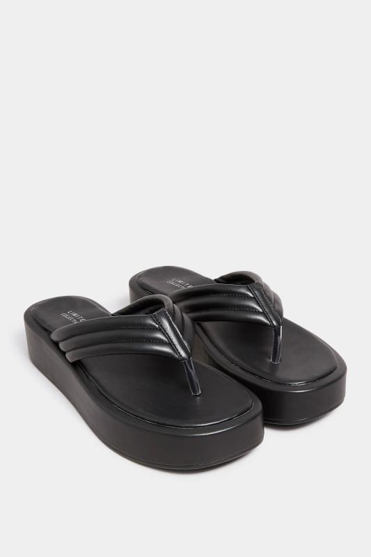 LIMITED COLLECTION Black Flatform Flip Flops In Wide E Fit | Yours Clothing 2