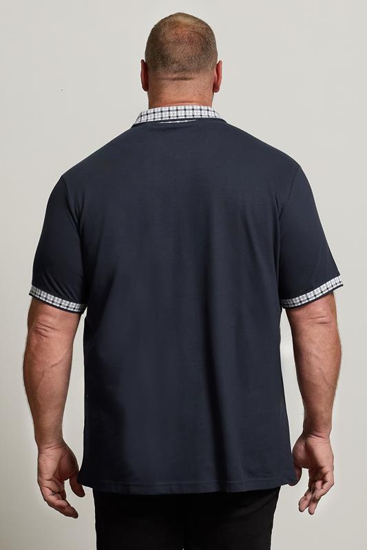 BadRhino Big & Tall Navy Blue Jacquard Checked Collar Polo Shirt | BadRhino 3