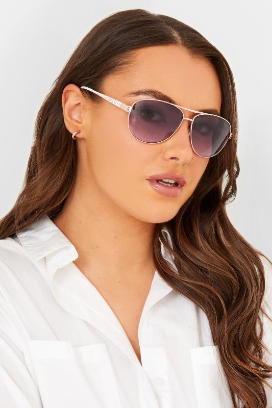 Gold Tone & White Aviator Sunglasses