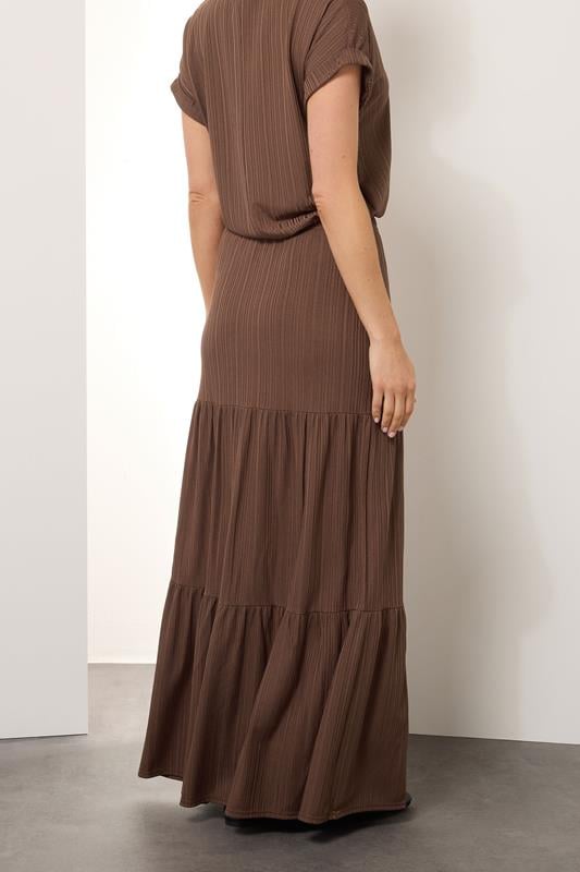 LTS Tall Chocolate Brown Textured Tiered Maxi Skirt | Long Tall Sally 3