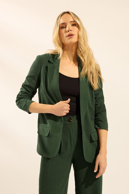 LTS Tall Dark Green Linen Blazer