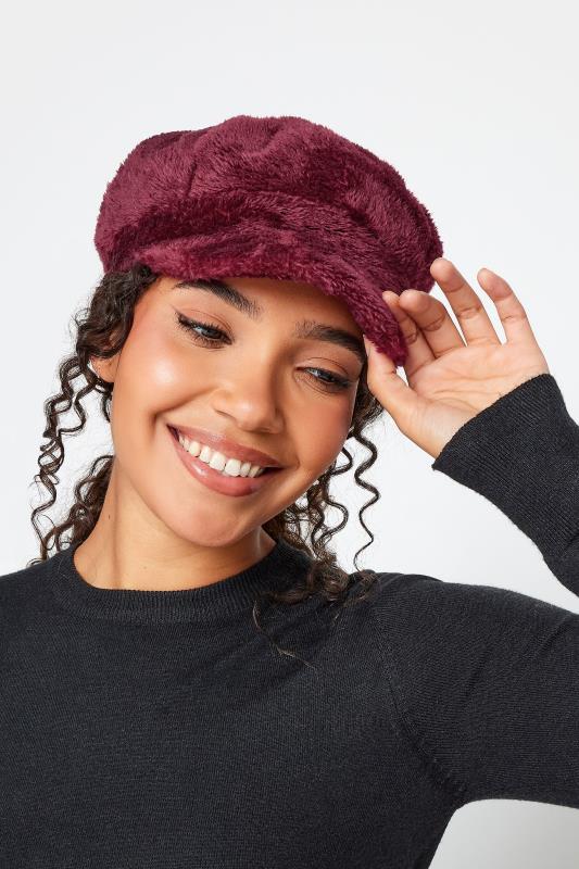 Wine Red Faux Fur Baker Boy Hat | Yours Clothing 1
