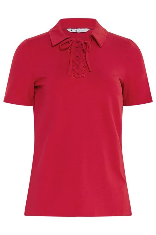 LTS Tall Women's Red Lace Up Collared T-Shirt | Long Tall Sally 5