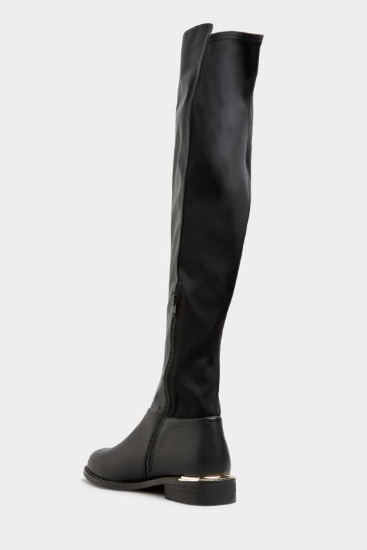 LTS Black Faux Leather Over The Knee Stretch Boots In Standard D Fit | Long Tall Sally 4
