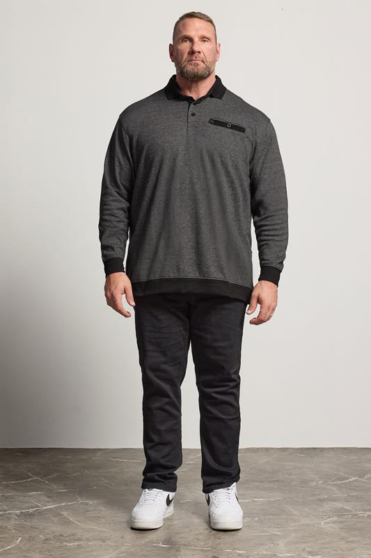 KAM Big & Tall Grey Sweat Long Sleeve Polo Shirt | BadRhino 2