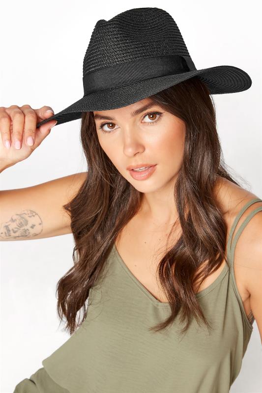 Black Straw Fedora Hat | Yours Clothing  1