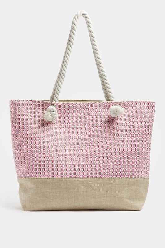 Pink Tweed Look Tote Bag | Yours Clothing 1
