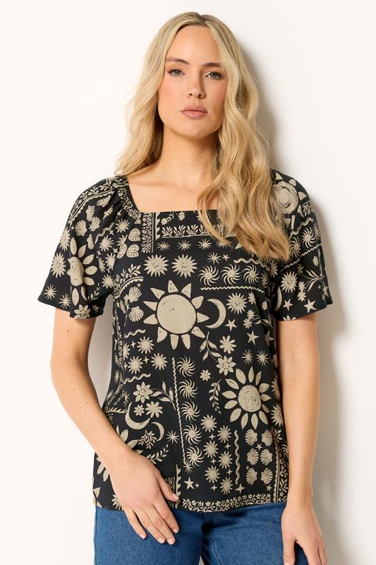  LTS Tall Black Coastal Print Square Neck Top