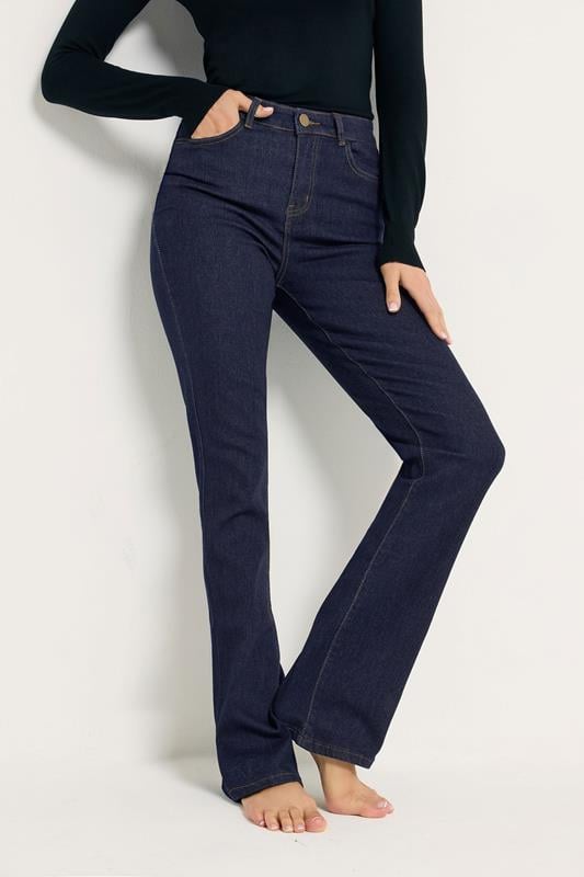 【KOOLOSET】Deep Tuck Wide Blue Denim Barbara Bootcut Jeans In Plus Size With Side Slits - Olympus