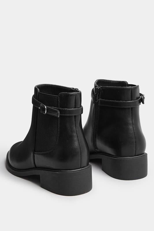 Black Faux Leather Buckle Stretch Ankle Boots In Wide E Fit & Extra Wide EEE Fit | Yours Clothing 5