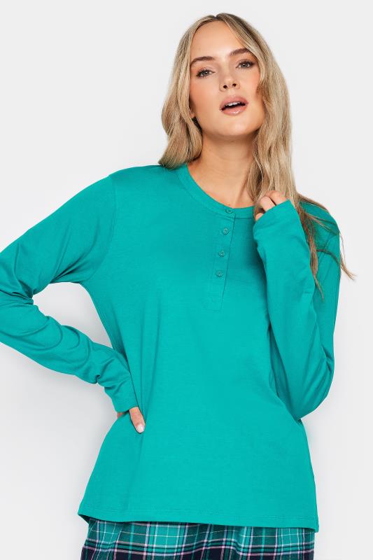 LTS Tall Womens Turquoise Green Placket Pyjama Top | Long Tall Sally  4