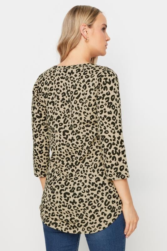 LTS Tall Beige Brown Leopard Print Pintuck Button Henley Top | Long Tall Sally 3