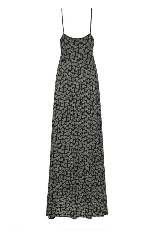 LTS Tall Women's Black Heart Print Plunge Strappy Maxi Dress | Yours Clothing 7