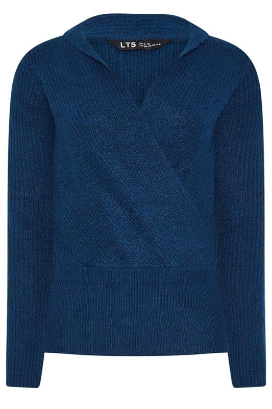 LTS Tall Navy Blue Knitted Wrap Jumper | Long Tall Sally 5